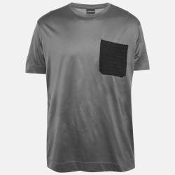 Pre Owned Emporio Armani Grey Embroidered Pocket Jersey T-Shirt XXL