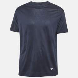 مملوكة مسبقًا تي شيرت إمبريو أرماني جيرسي مطرز بشعار خمري مقاس ضخم - إكس لارج