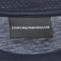 Pre Owned تي شيرت إمبريو أرماني جيرسي مطرز بشعار خمري مقاس ضخم - إكس لارج