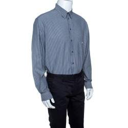 Pre Owned Emporio Armani Grey and Blue Chevron Pattern Striped Long Sleeve Shirt 3XL