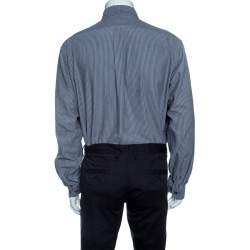 Pre Owned Emporio Armani Grey and Blue Chevron Pattern Striped Long Sleeve Shirt 3XL