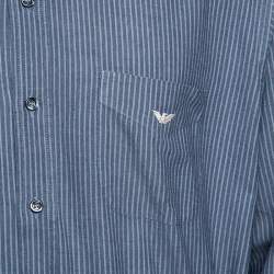 Pre Owned Emporio Armani Grey and Blue Chevron Pattern Striped Long Sleeve Shirt 3XL