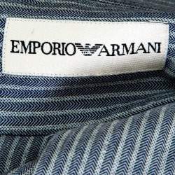Pre Owned Emporio Armani Grey and Blue Chevron Pattern Striped Long Sleeve Shirt 3XL