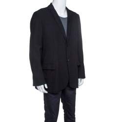 Pre Owned Emporio Armani Black Textured Wool Jacquard Two Button Blazer 4XL