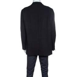 Pre Owned Emporio Armani Black Textured Wool Jacquard Two Button Blazer 4XL