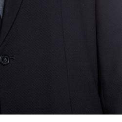 Pre Owned Emporio Armani Black Textured Wool Jacquard Two Button Blazer 4XL