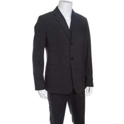 Pre Owned Emporio Armani Grey Textured Wool Double Lapel Blazer XXL