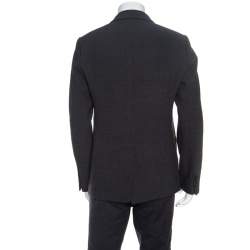 Pre Owned Emporio Armani Grey Textured Wool Double Lapel Blazer XXL
