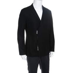 Pre Owned Emporio Armani Black Frayed Trim Wool Jacket XL