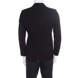 Pre Owned Emporio Armani Black Textured Knit Zip Front Double Breasted Blazer S