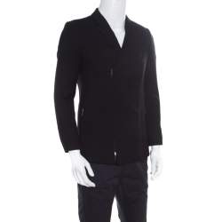 Pre Owned Emporio Armani Black Textured Knit Zip Front Double Breasted Blazer S