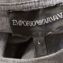 Pre Owned Emporio Armani Grey Logo Embroidered Cotton Jersey Crew Neck T-Shirt L