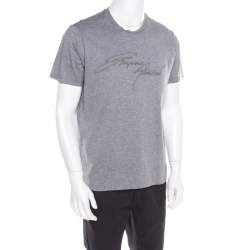 Pre Owned Emporio Armani Grey Logo Embroidered Cotton Jersey Crew Neck T-Shirt L