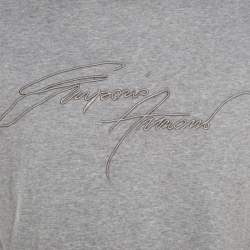 Pre Owned Emporio Armani Grey Logo Embroidered Cotton Jersey Crew Neck T-Shirt L