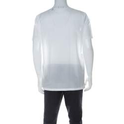 Pre Owned Emporio Armani White Cotton Blend Fingerprint Printed V Slit Neck T-shirt M