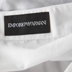 Pre Owned Emporio Armani White Cotton Blend Fingerprint Printed V Slit Neck T-shirt M