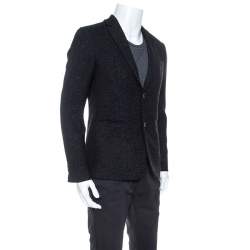 Pre Owned Emporio Armani Black Jacquard Wool Tailored Johnny Line Blazer M