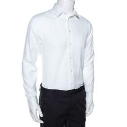 Pre Owned Emporio Armani White Textured Cotton Long Sleeve Shirt L