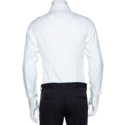 Pre Owned Emporio Armani White Textured Cotton Long Sleeve Shirt L