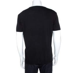 Pre Owned Emporio Armani Black Logo Print Cotton V Neck T-Shirt L