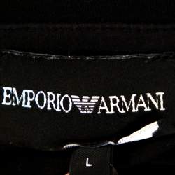 Pre Owned Emporio Armani Black Logo Print Cotton V Neck T-Shirt L