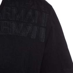 Pre Owned Emporio Armani Black Logo Print Cotton V Neck T-Shirt L