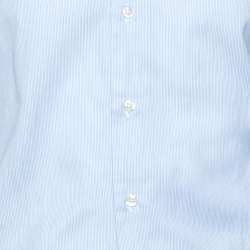 Pre Owned Emporio Armani Light Blue Striped Cotton Long Sleeve Shirt M
