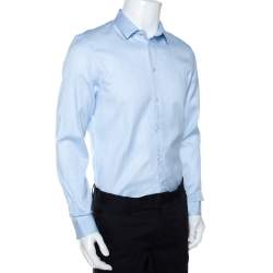 Pre Owned Emporio Armani Light Blue Striped Cotton Long Sleeve Shirt M