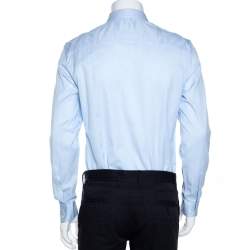 Pre Owned Emporio Armani Light Blue Striped Cotton Long Sleeve Shirt M