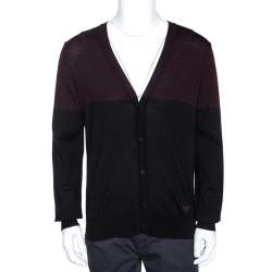 Pre Owned Emporio Armani Bicolor Wool Colorblock Cardigan L