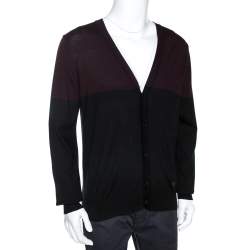 Pre Owned Emporio Armani Bicolor Wool Colorblock Cardigan L