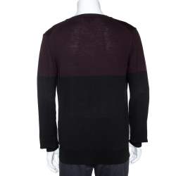 Pre Owned Emporio Armani Bicolor Wool Colorblock Cardigan L