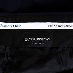 Pre Owned Emporio Armani Navy Blue Textured Wool Trousers L