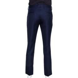 Pre Owned Emporio Armani Navy Blue Textured Wool Trousers L