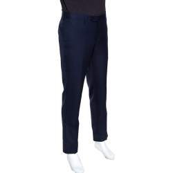 Pre Owned Emporio Armani Navy Blue Textured Wool Trousers L