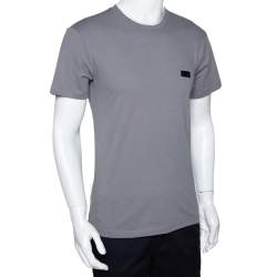 Pre Owned Emporio Armani Grey Cotton Crew Neck Fitted T-Shirt L