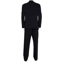 Pre Owned Emporio Armani Black Pin Striped Wool Blend Tailored Suit XXL