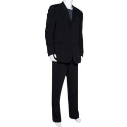 Pre Owned Emporio Armani Black Pin Striped Wool Blend Tailored Suit XXL