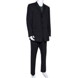Pre Owned Emporio Armani Black Pinstriped Wool Blend Tailored Suit XXXL