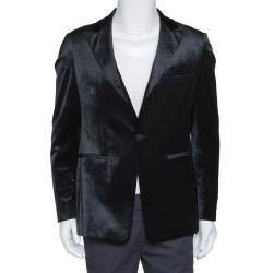 Emporio Armani Black Diamond Pattern Velvet Jude Line Jacket L