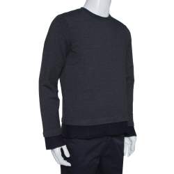 Pre Owned Emporio Armani Charcoal Cotton Knit Rib Trim Detail Crew Neck Sweatshirt L