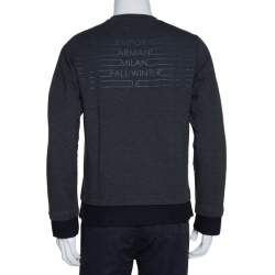 Pre Owned Emporio Armani Charcoal Cotton Knit Rib Trim Detail Crew Neck Sweatshirt L