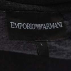 Pre Owned Emporio Armani Charcoal Cotton Knit Rib Trim Detail Crew Neck Sweatshirt L