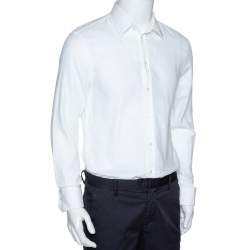 Pre Owned Emporio Armani White Cotton Jacquard Button Front Shirt L