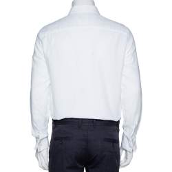 Pre Owned Emporio Armani White Cotton Jacquard Button Front Shirt L