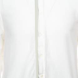 Pre Owned Emporio Armani Cream Cotton & Silk Contrast Stripe Detail Shirt XL