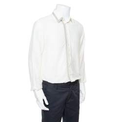 Pre Owned Emporio Armani Cream Cotton & Silk Contrast Stripe Detail Shirt XL