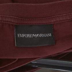 Pre Owned Emporio Armani Maroon Cotton Logo Detail Crew Neck T-Shirt L