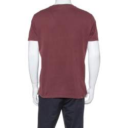 Pre Owned Emporio Armani Maroon Cotton Logo Detail Crew Neck T-Shirt L