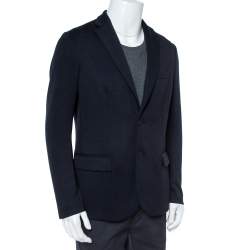 Pre Owned Emporio Armani Navy Blue Cotton Blend Notched Lapels Blazer XL